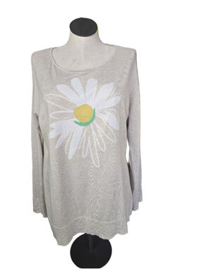 Women's J.Jill Beige XL Crew Neck Sweater with Daisy Print